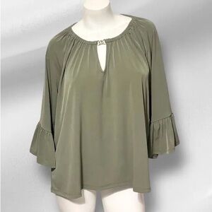 NWOT Michael Kors Bell sleeve blouse w/gold chain @ neck gold tag left bottom